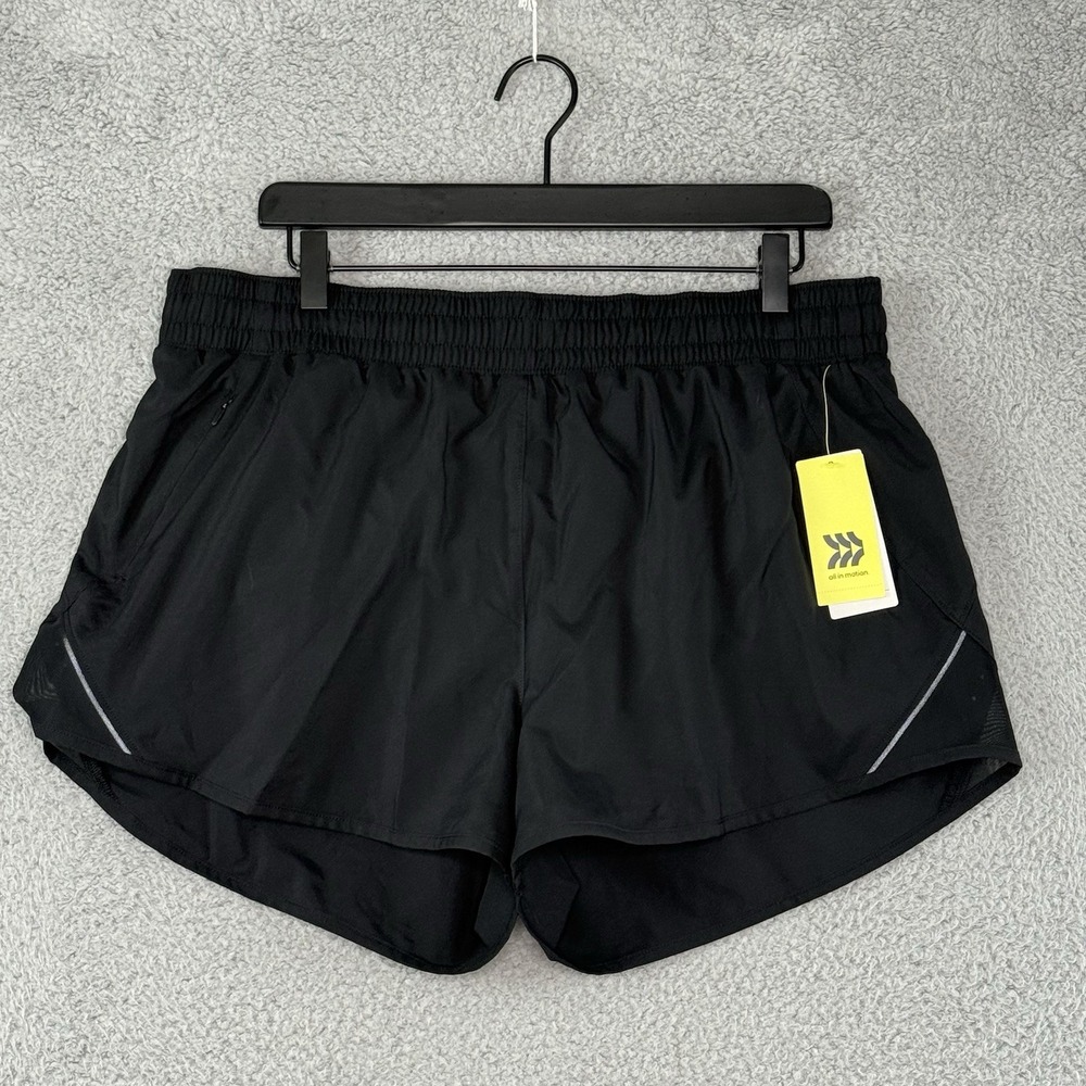 All in Motion Women's Mid-Rise Running Shorts 3" Activewear Medium Pockets Black